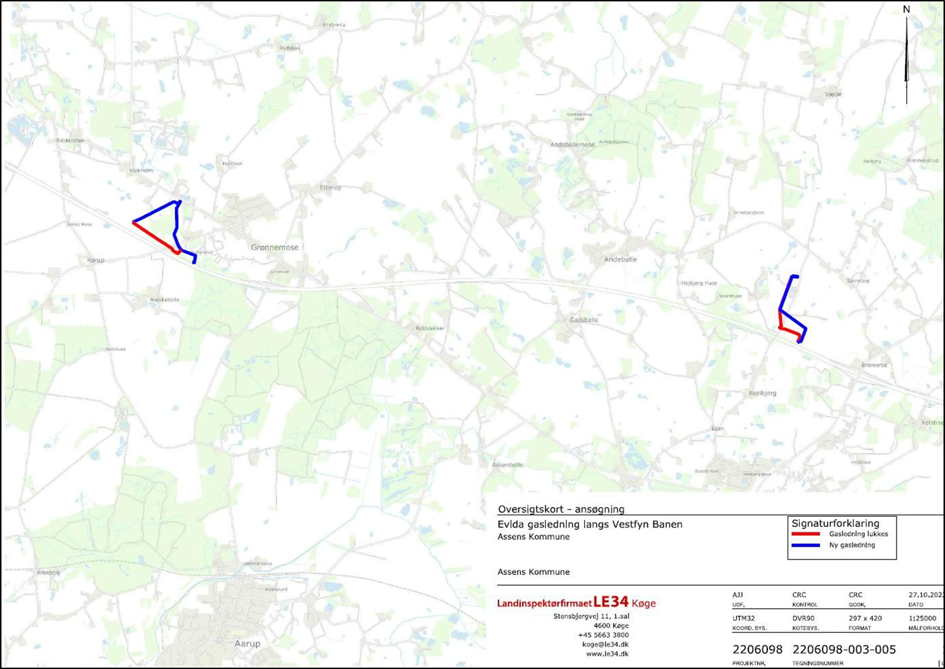 De planlagte omlægninger af distributionsnettet nord f. Aarup på Vestfyn